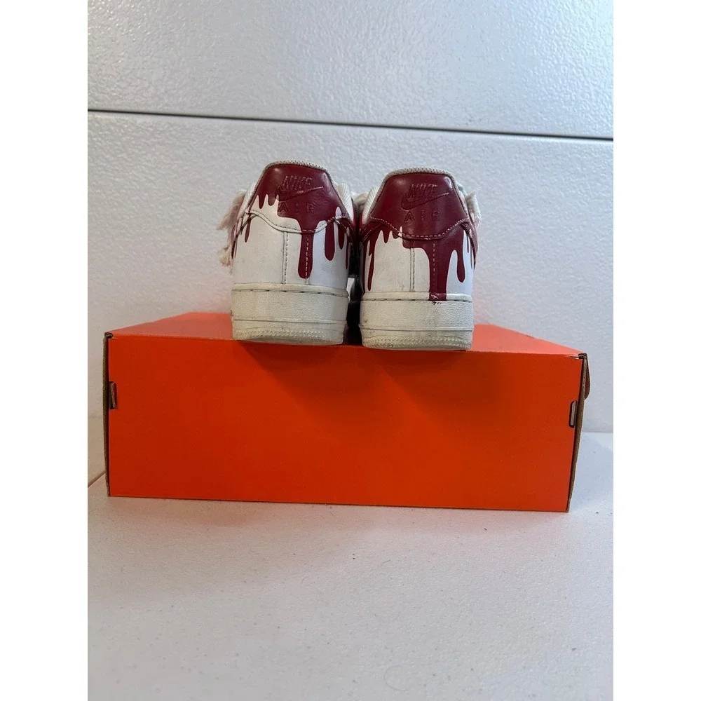 Nike Air Force 1 Low Custom Blood Drip Rope Laces White Red Mens 8.5 #2537